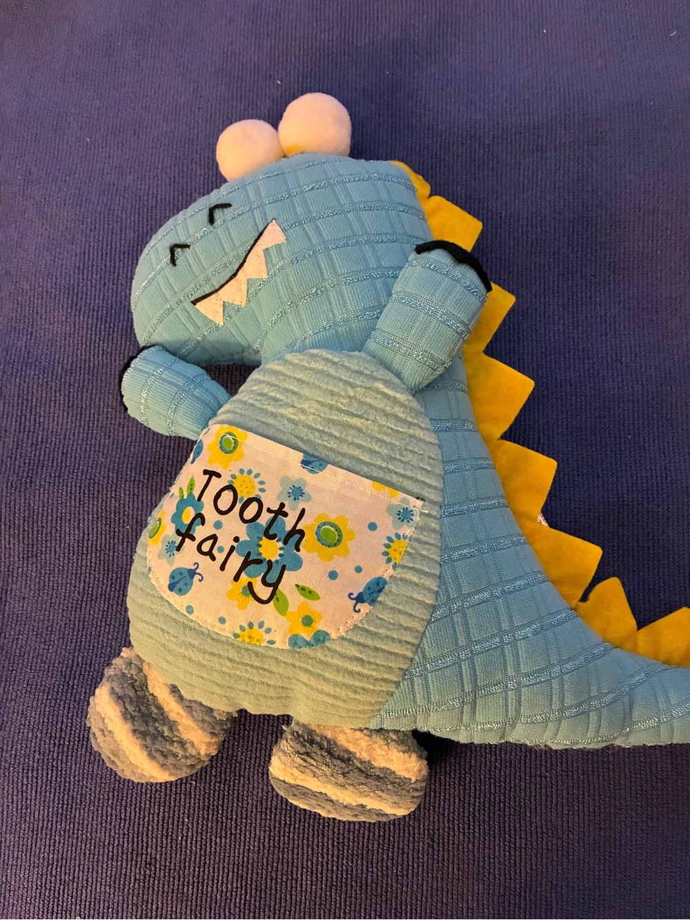 Blue Dinosaur Tooth Fairy Plush with Yellow Spikes